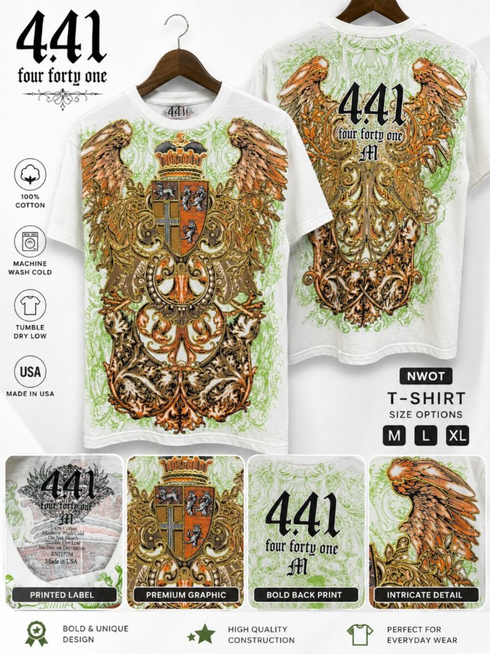 NWOT 441 Four Forty One Royal Crest T-Shirt White Men's Size M
